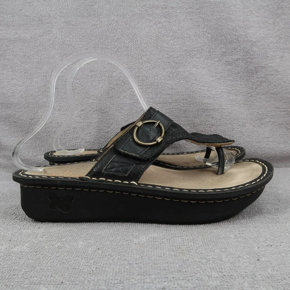 Alegria Cody Womens EU 38 Black Leather Platform Slip On Flip Flop Sandals
